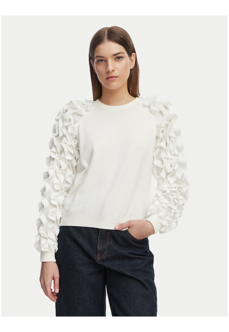 Pulover dama - alb - regular fit - maneca lunga - viscoza