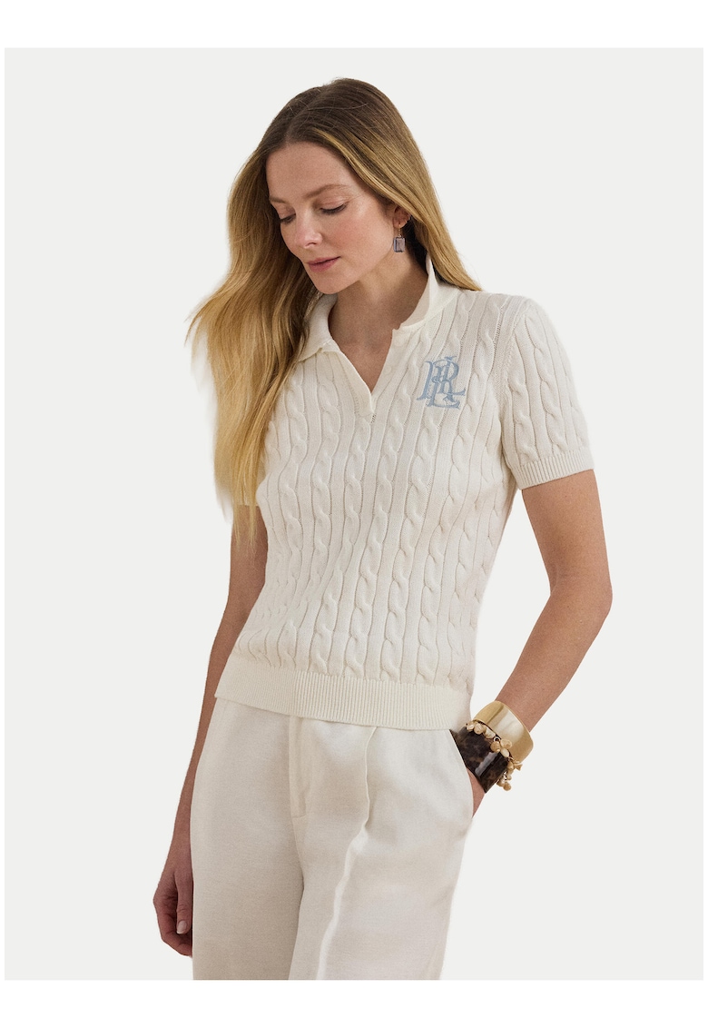 Pulover dama - alb - bumbac - maneca scurta - slim fit