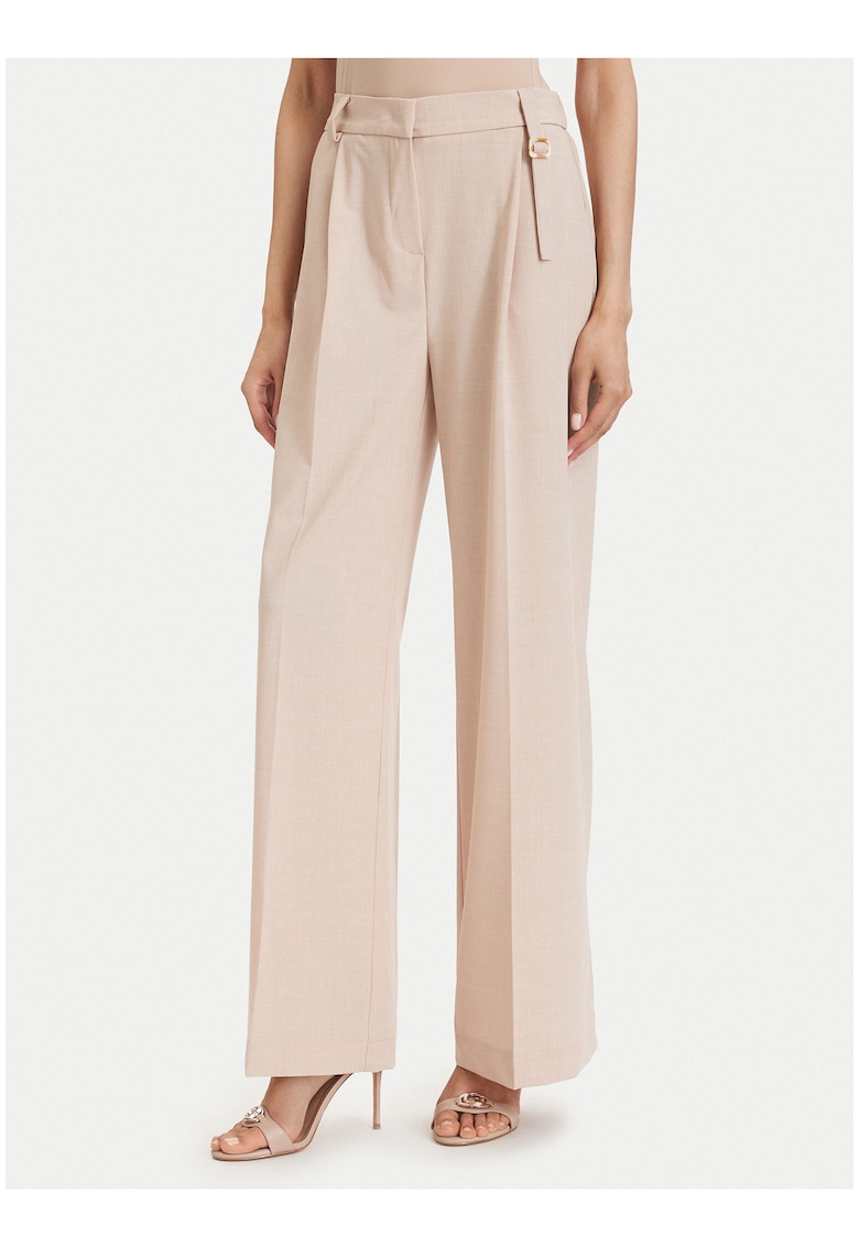 Pantaloni dama - bej - croiala lunga - material sintetic
