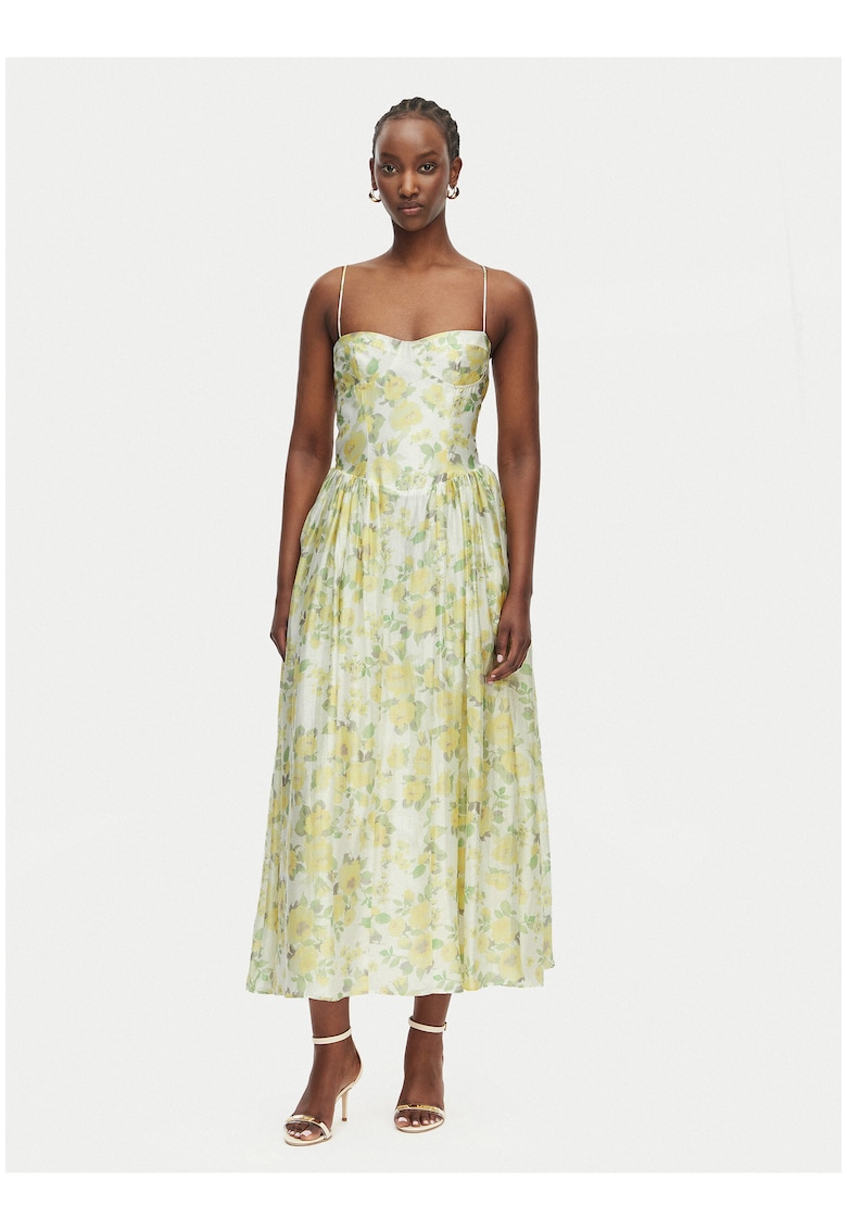 Rochie de cocktail Dama - Galben - fara maneca - lyocell - imprimeu floral
