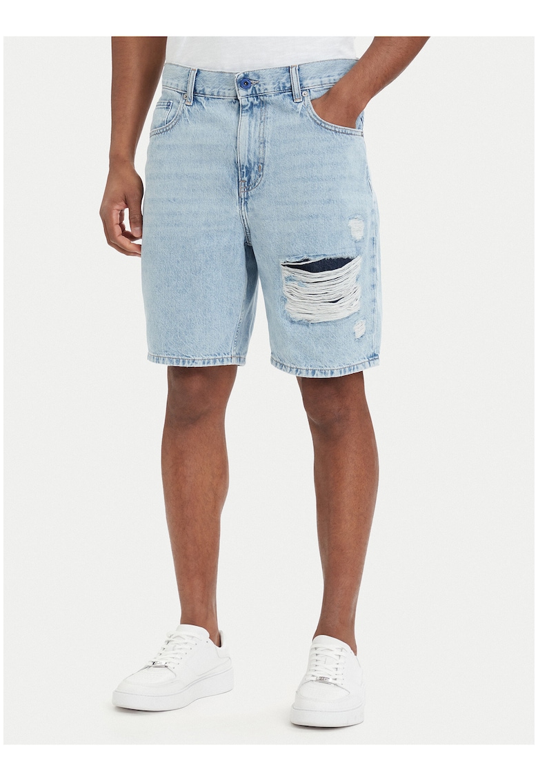 Pantaloni scurti barbati - denim - relaxat - albastru - bumbac