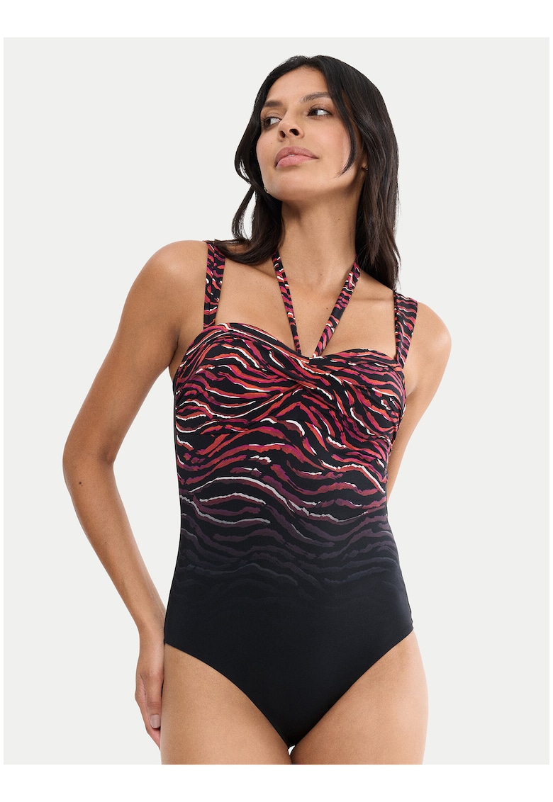 Costum de baie de dama - animal print - negru/maro - material sintetic