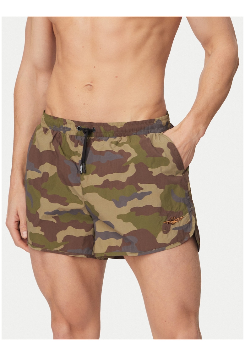 Costum de baie barbati - camuflaj - set cu geanta - poliamida - verde -