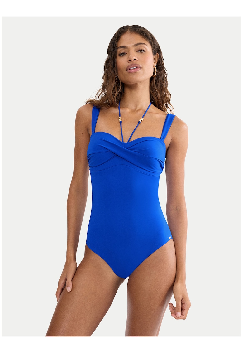 Costum de baie de dama - albastru - din material sintetic - croiala clasica
