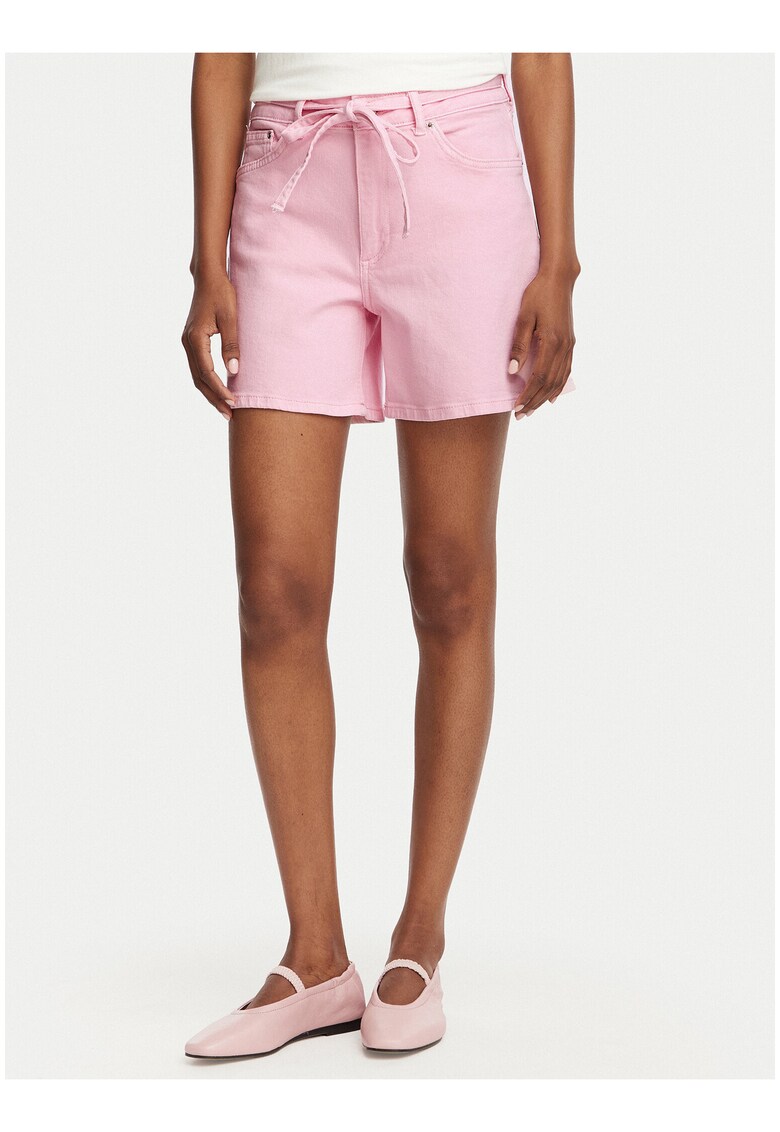 Pantaloni scurti dama - roz - bumbac - talie inalta - croiala regulara