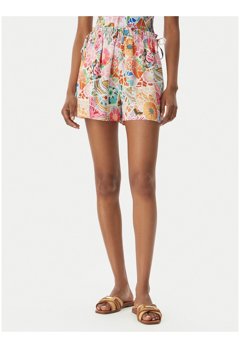 Pantaloni dama - talie inalta - multicolor - in