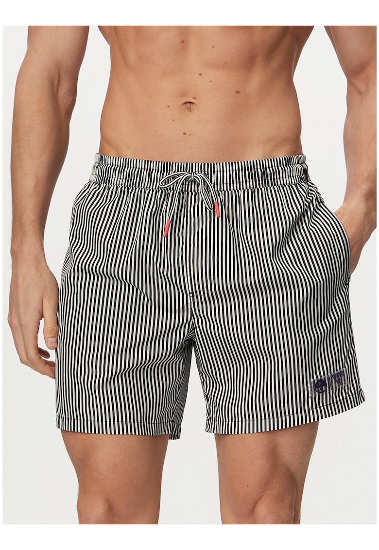 Pantaloni scurti de baie barbati - dungi - alb/albastru - poliester
