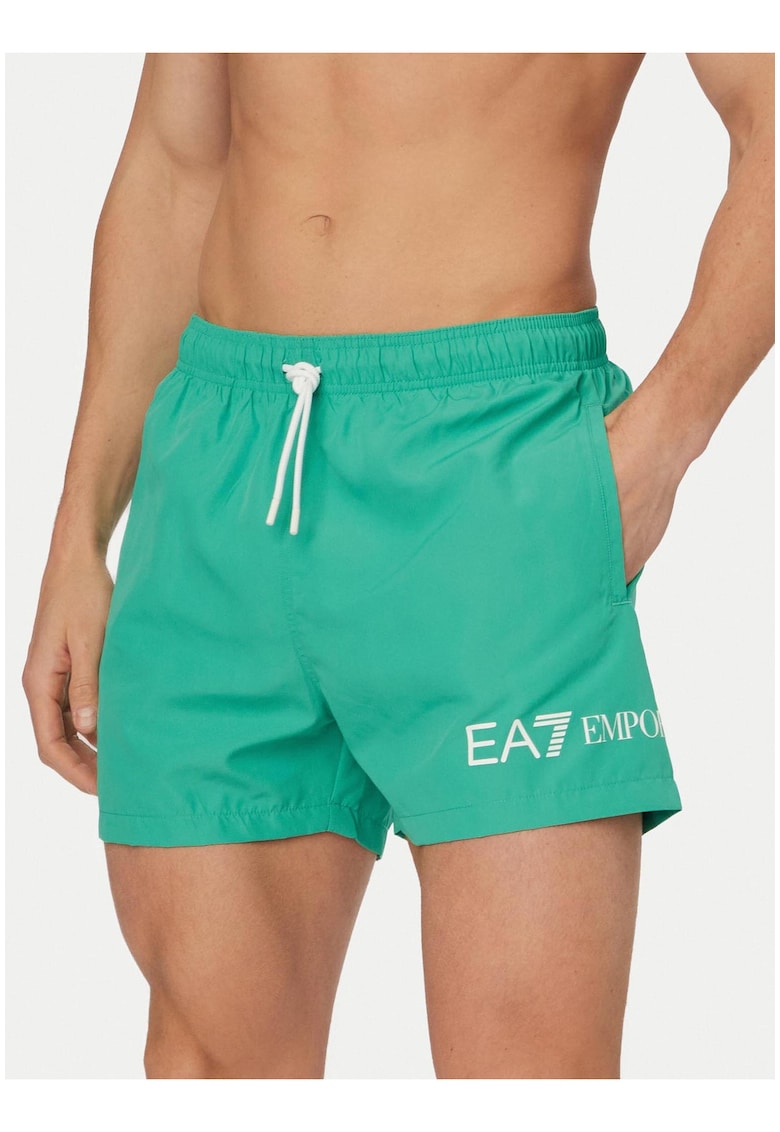 Pantaloni scurti de baie barbati - Emporio Armani - verde si alb - poliester - imprimeu grafic