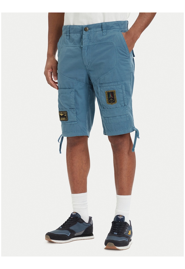 Pantaloni scurti - casual - fermoar - albastru - bumbac