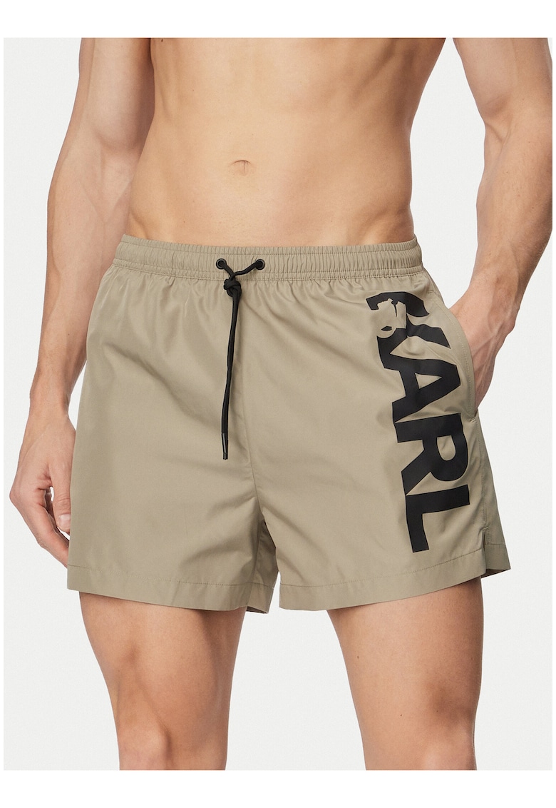 Pantaloni scurti de baie barbati - bej/negru - poliester - croiala Regular Fit