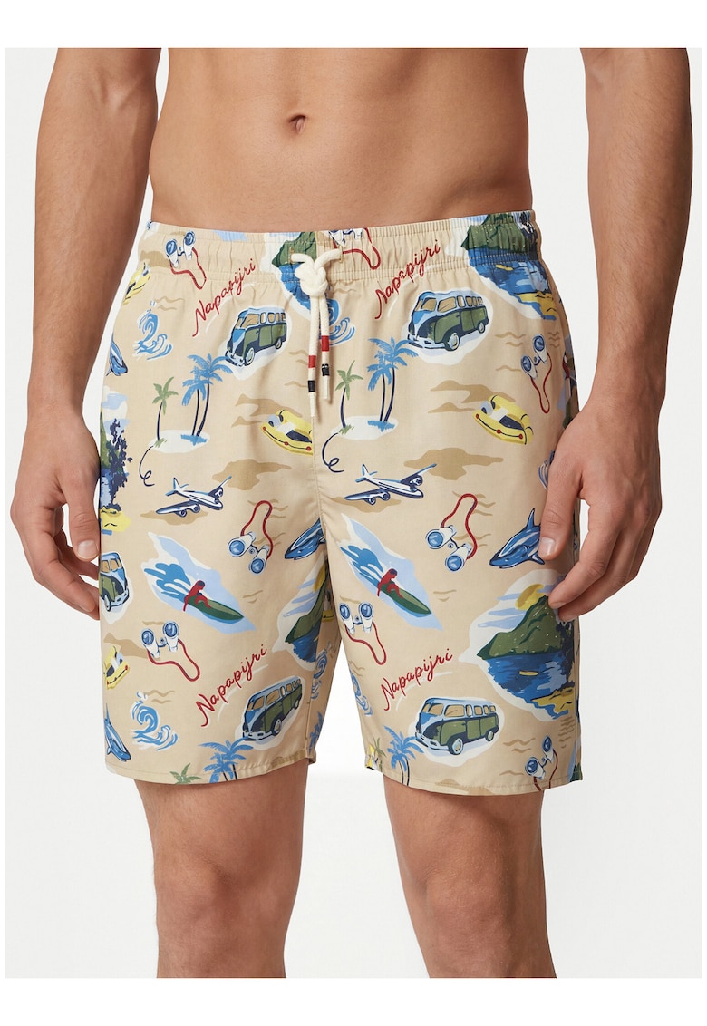 Pantaloni scurti de baie barbati - multicolor - imprimeu grafic - poliester