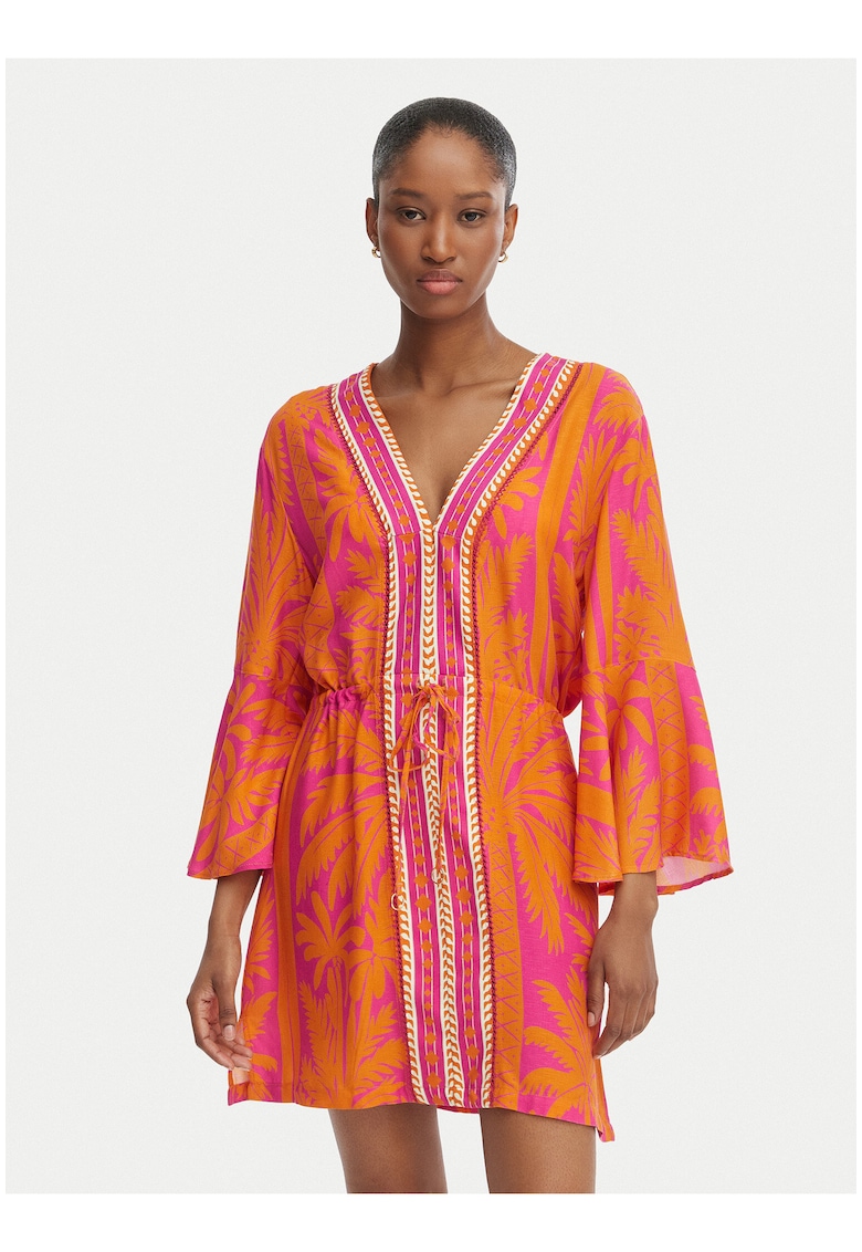 Rochie plaja maneca lunga - portocaliu roz - Portocaliu/Roz