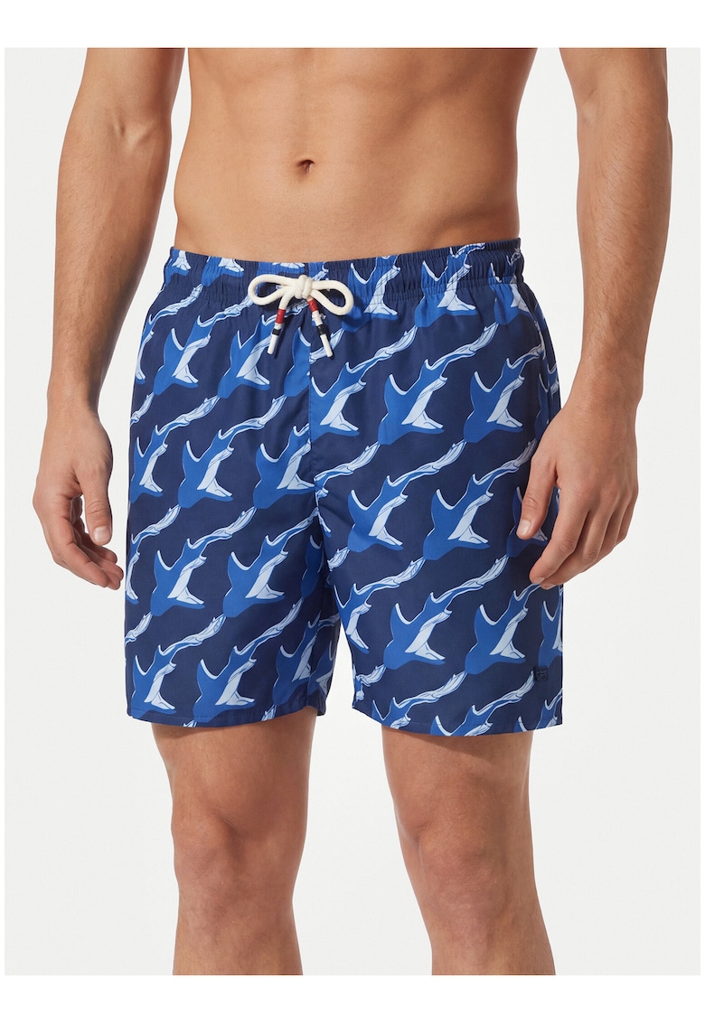 Pantaloni scurti de baie barbati - bleumarin/alb - grafic - poliester