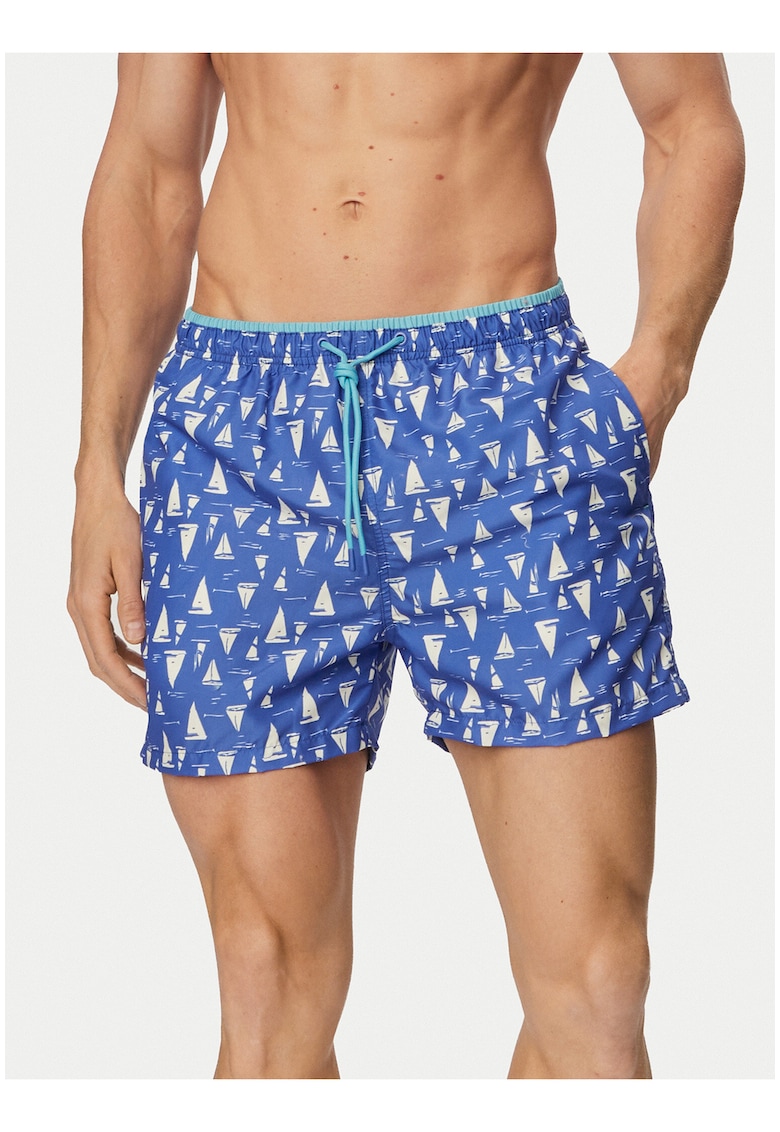 Pantaloni scurti de baie barbati - albastru/alb - uscare rapida - poliester
