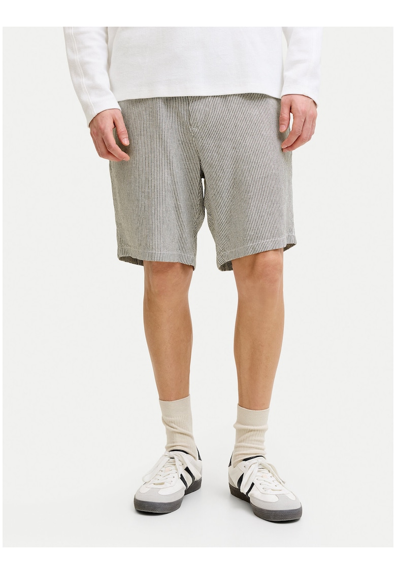 Pantaloni scurti barbati - bej - material textil - dungi - croiala regulara