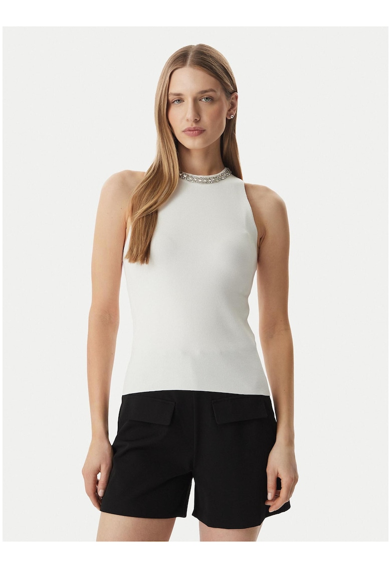 Bluza dama - alb - fara maneci - amestec poliamida-viscoza