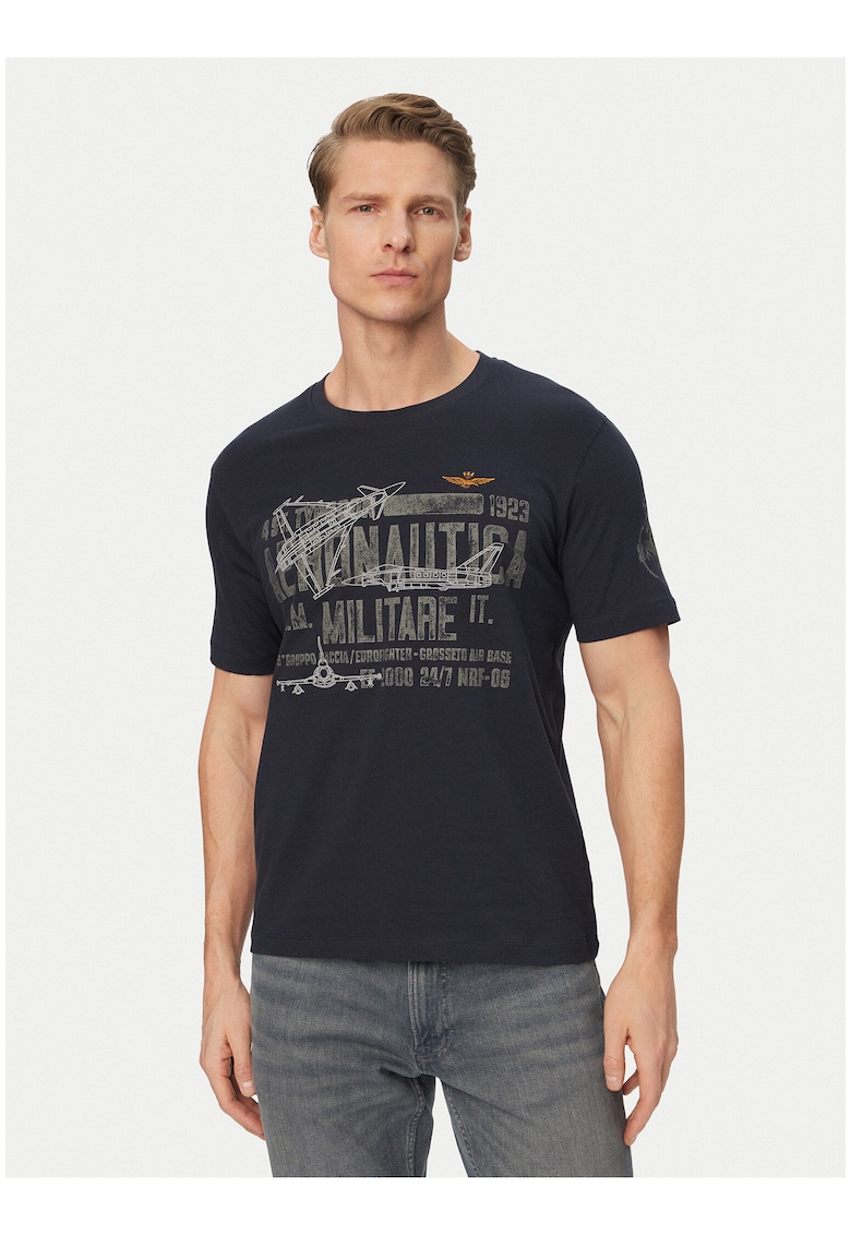 Tricou Barbati - grafic - alb/albastru - bumbac