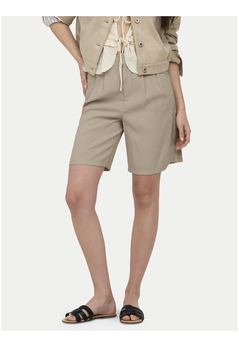 Pantaloni scurti dama - bej - gri - talie inalta - material viscoza -