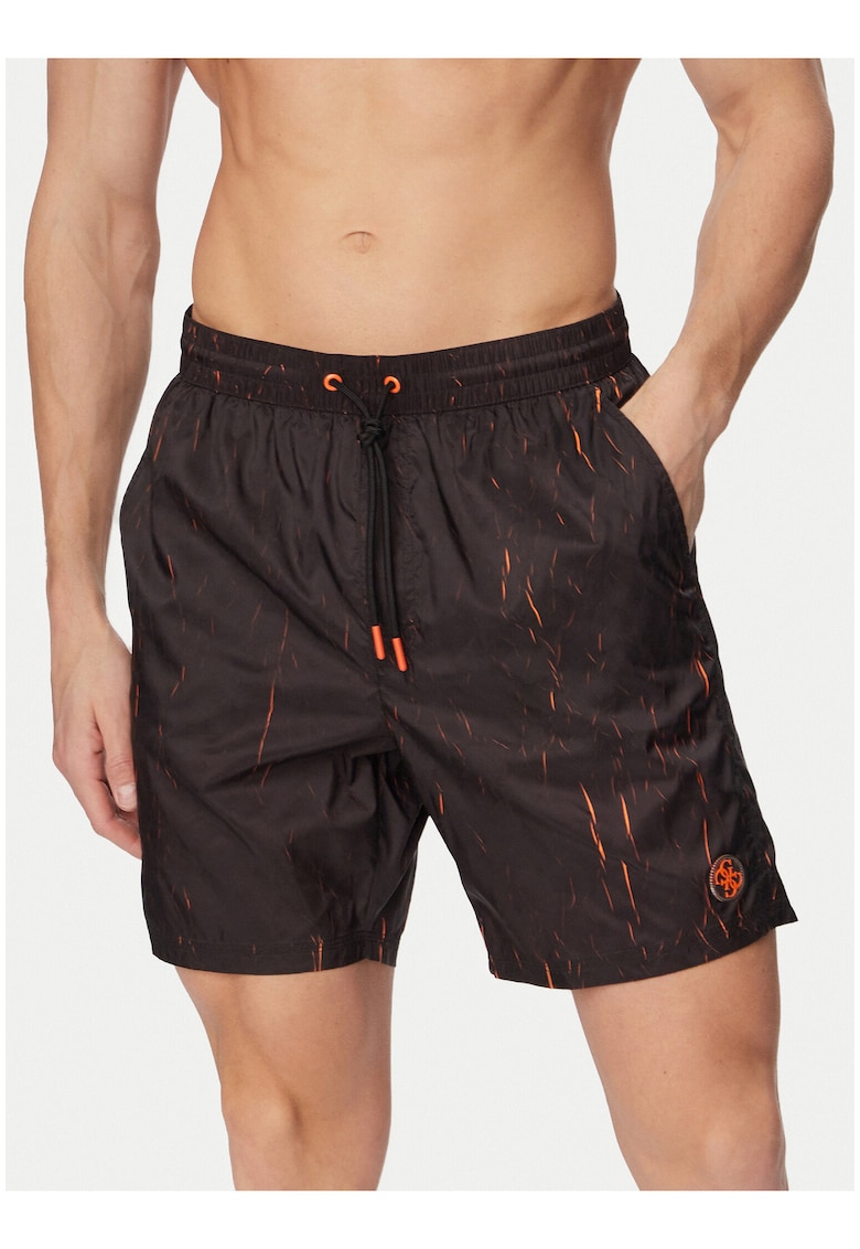 Pantaloni scurti de baie barbati - negru/portocaliu - poliester - croiala regular fit