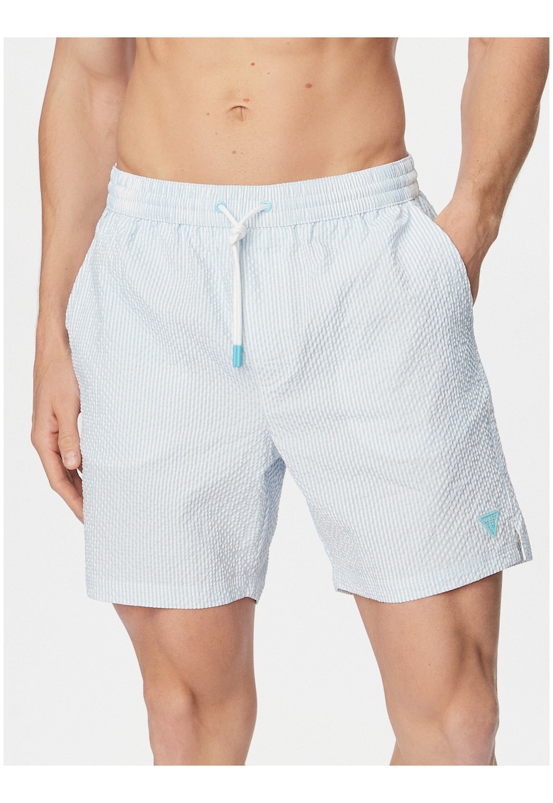 Pantaloni scurti de baie barbati - dungi - albastru deschis - poliester