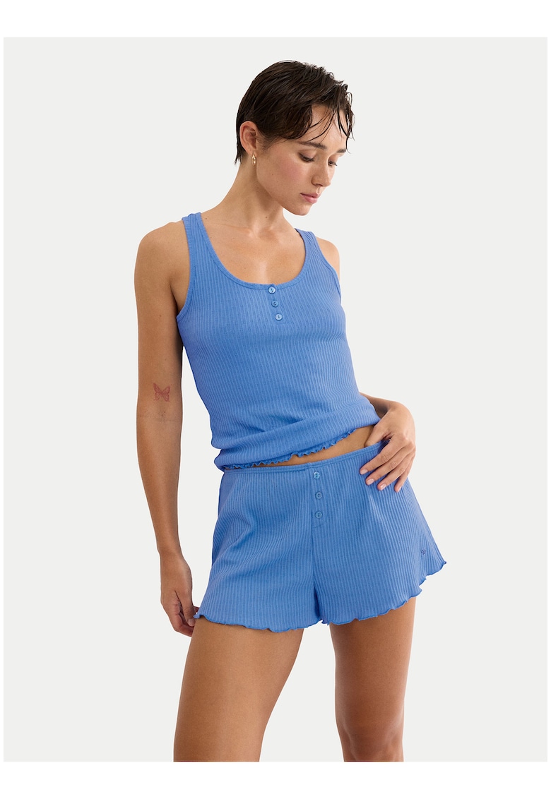Pijamale dama - pantaloni scurti - confortabili - albastru - bumbac si poliester
