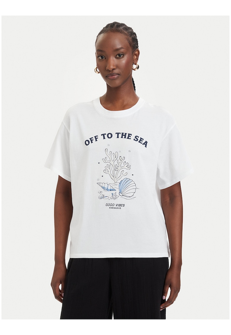 Tricou dama - alb - bumbac organic - imprimeu grafic