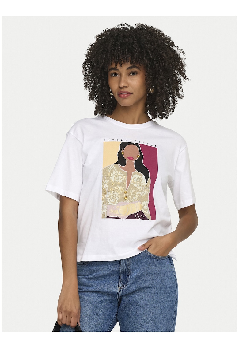 Tricou dama - culoare alb - bumbac organic - imprimeu grafic