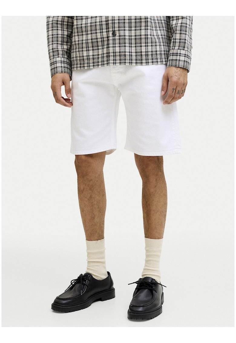 Pantaloni scurti barbati - alb - bumbac si poliester - croiala regulara - stil casual