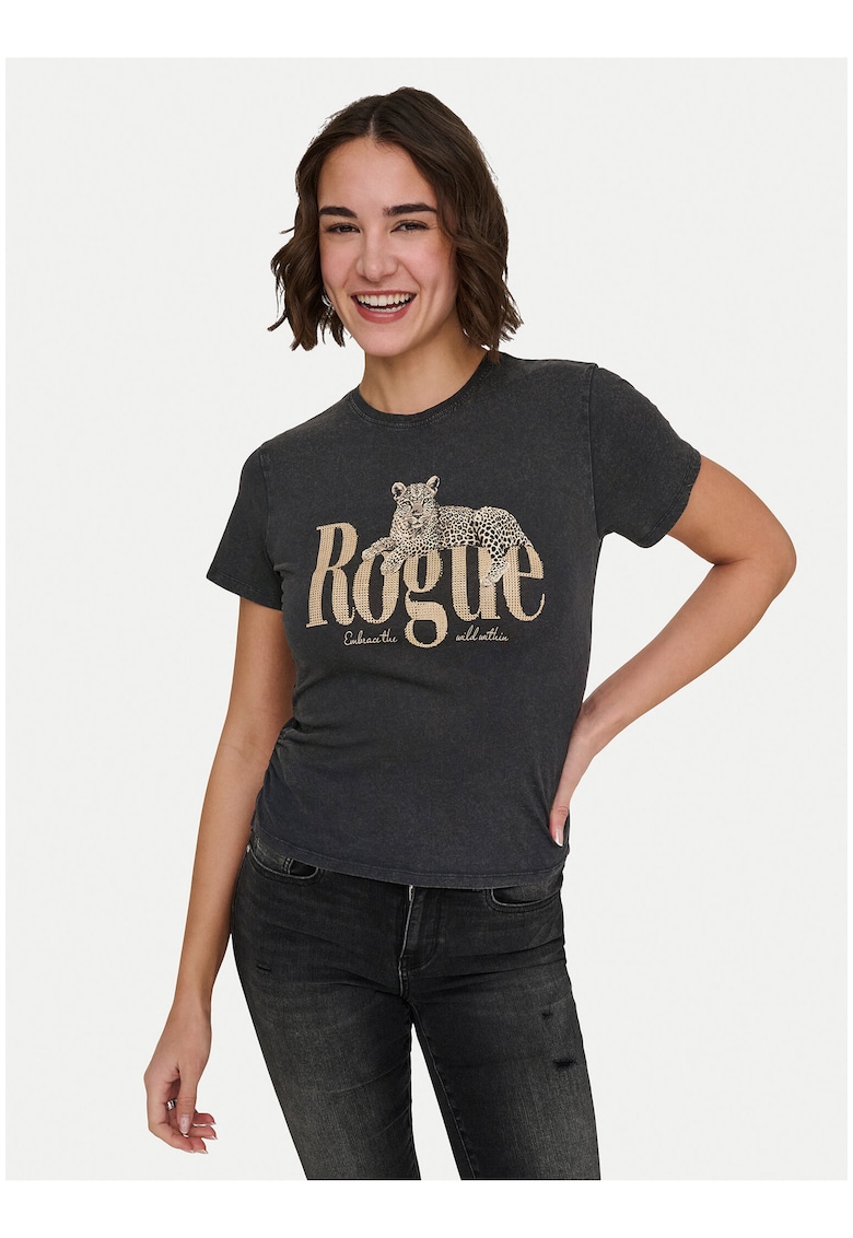 Tricou dama - negru - bumbac organic - imprimeu grafic