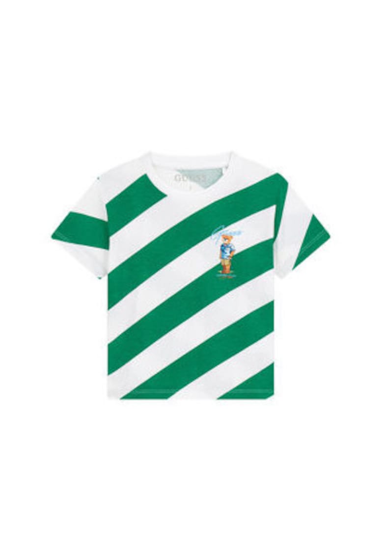 Tricou copii - alb si verde - bumbac - dungi