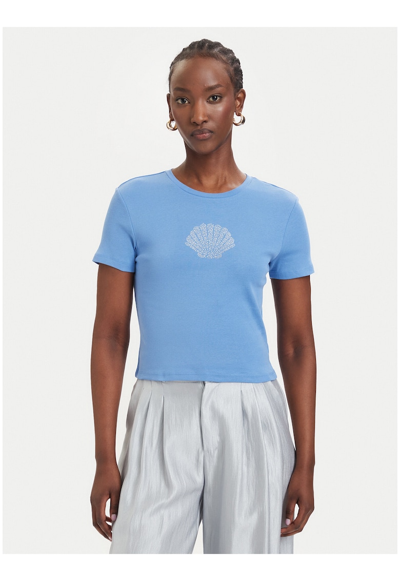 Tricou dama - albastru - bumbac - imprimeu grafic - croiala regular fit