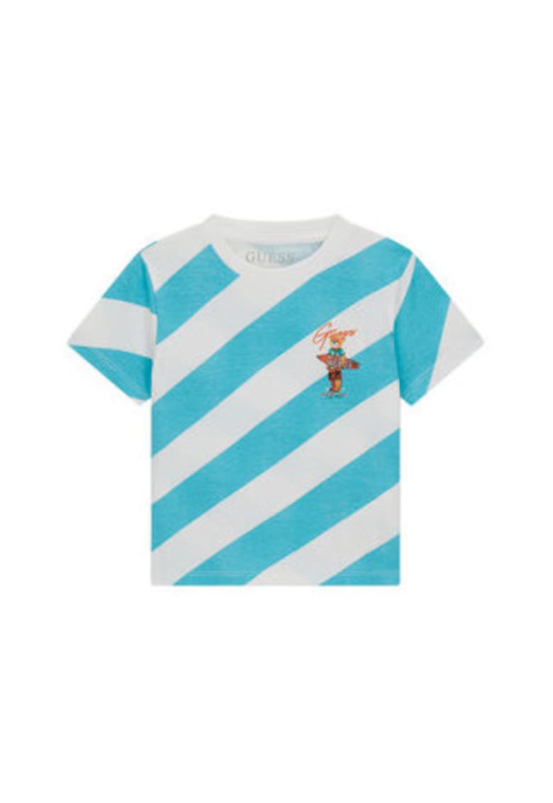 Tricou copii - dungi - alb/albastru - bumbac