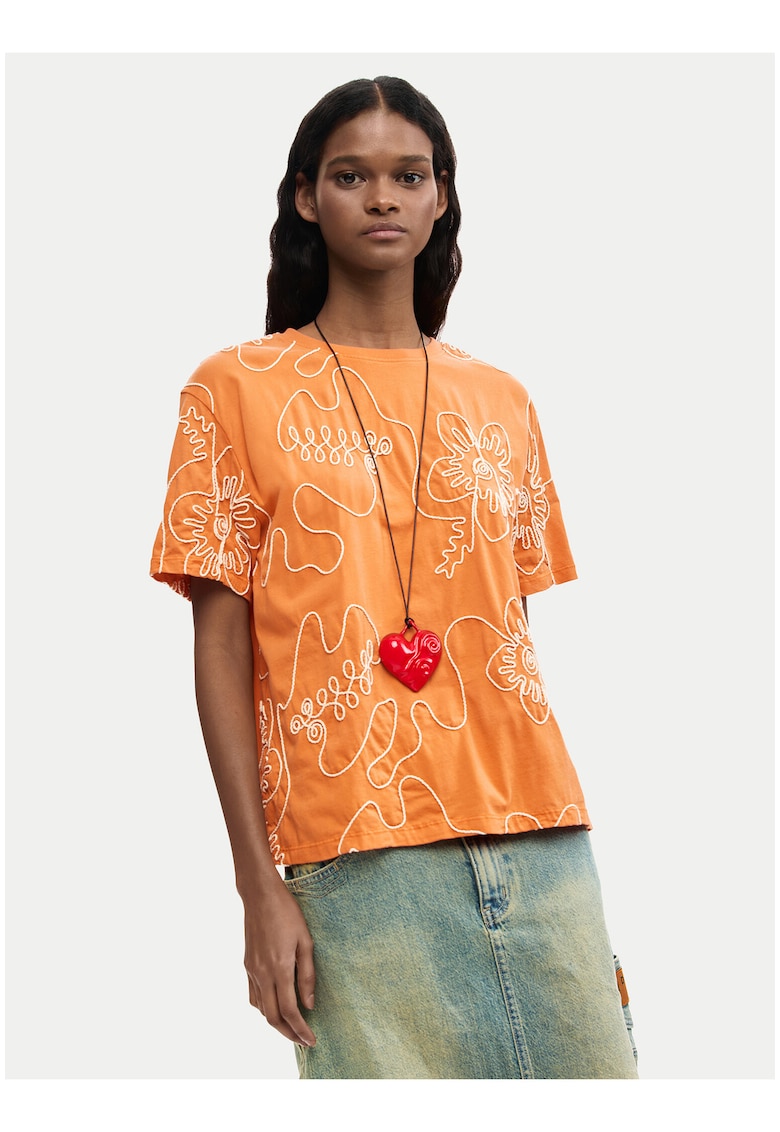 Tricou portocaliu floral - Portocaliu