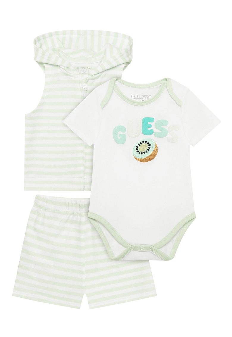 Compleu copii - set pentru baiat - verde si alb - bumbac - cu dungi -