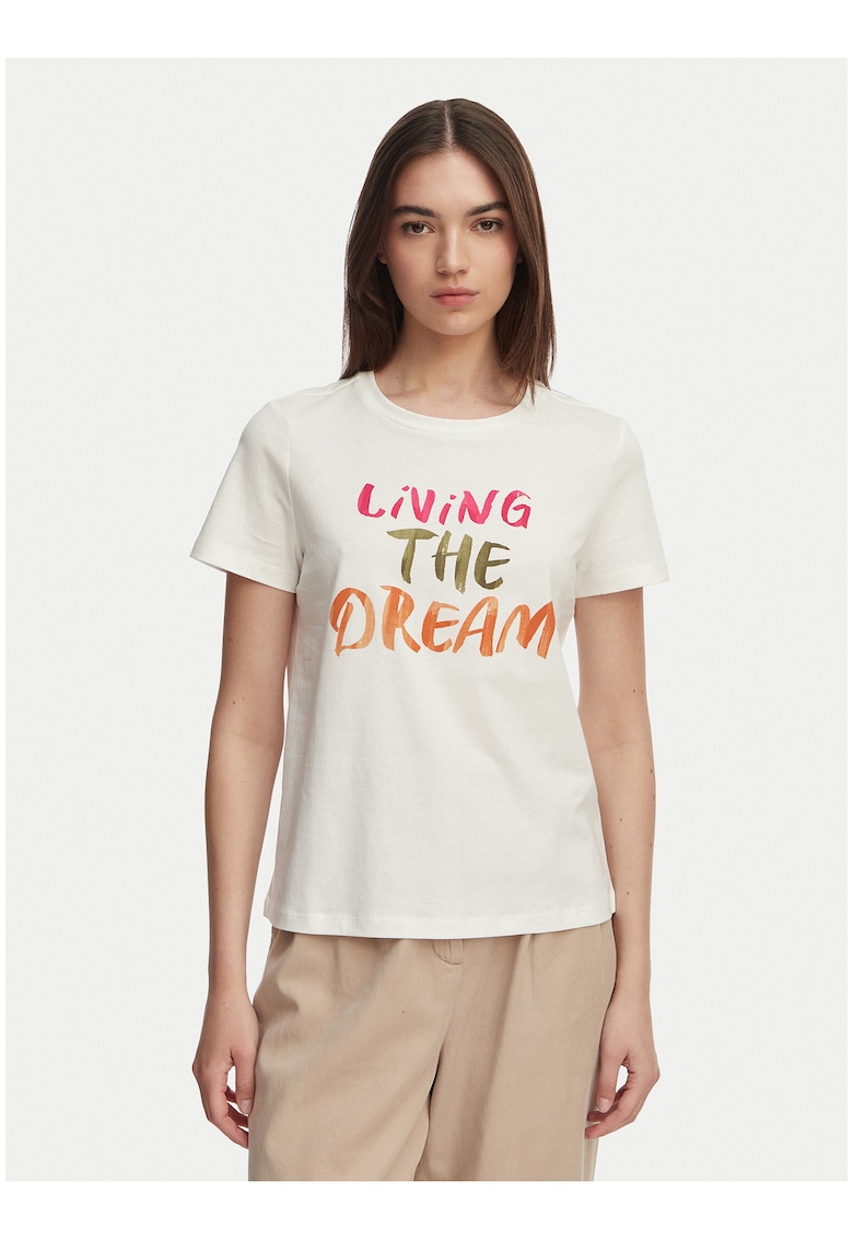 Tricou dama - alb - din bumbac organic - imprimeu grafic