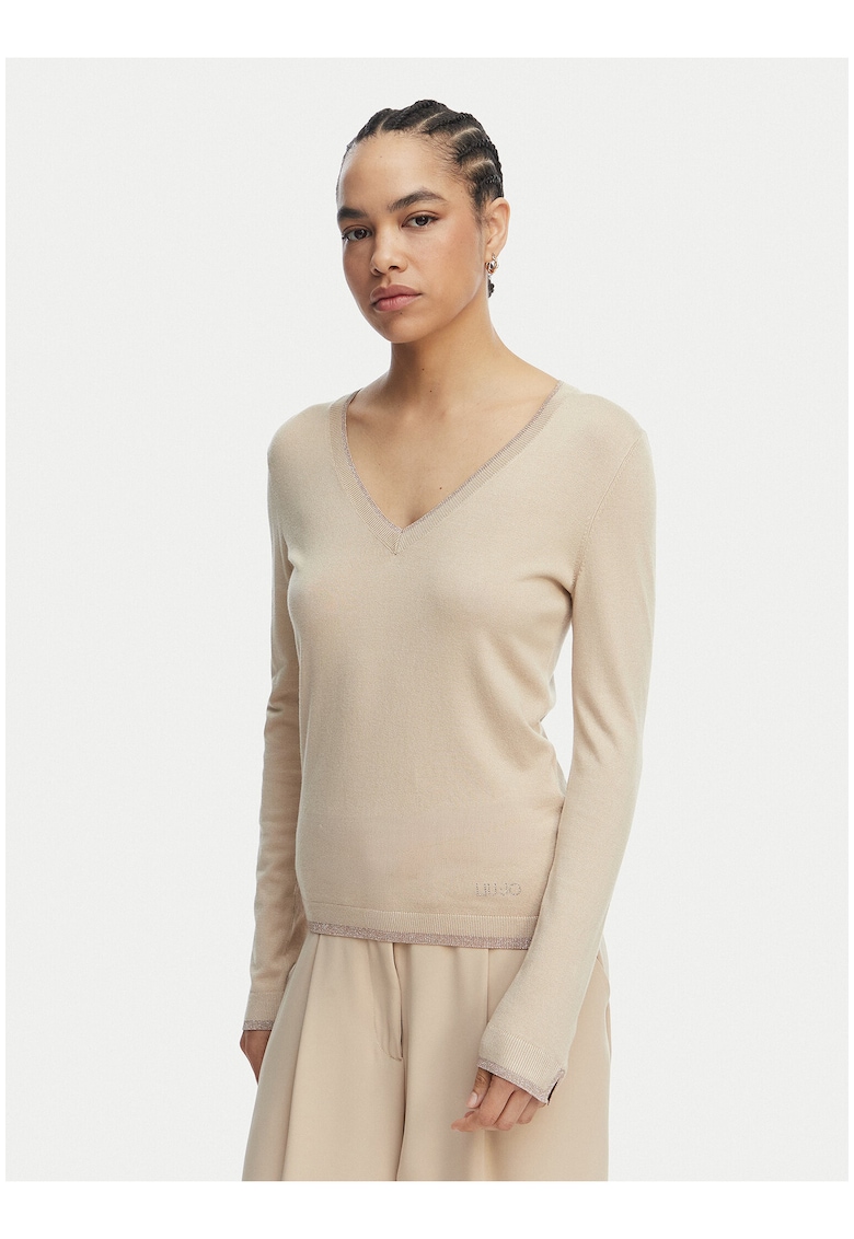 Pulover dama - bej - regular fit - maneca lunga - viscoza/poliester