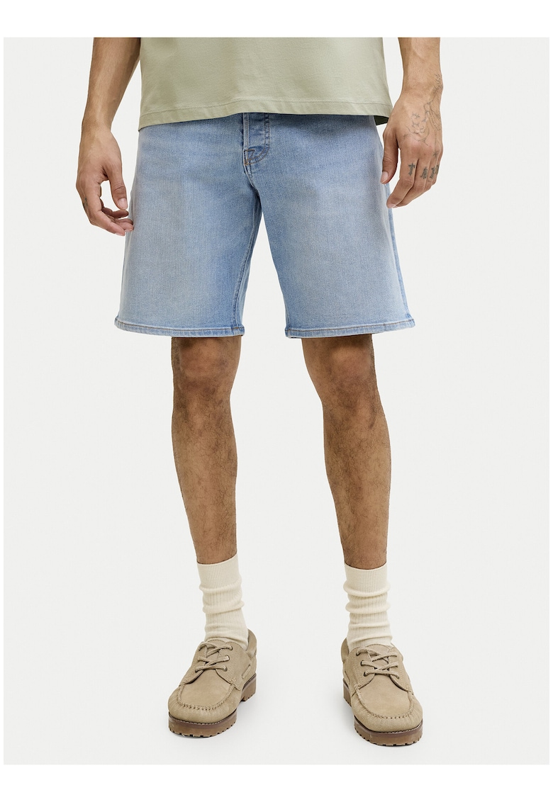 Pantaloni scurti barbati - alb-albastru - regular fit - bumbac-poliester