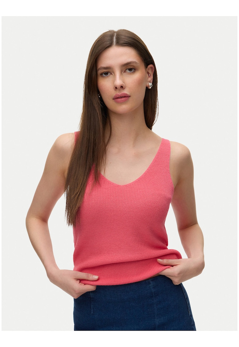 Top de dama - portocaliu - viscoza|acril|bumbac - fara maneca -