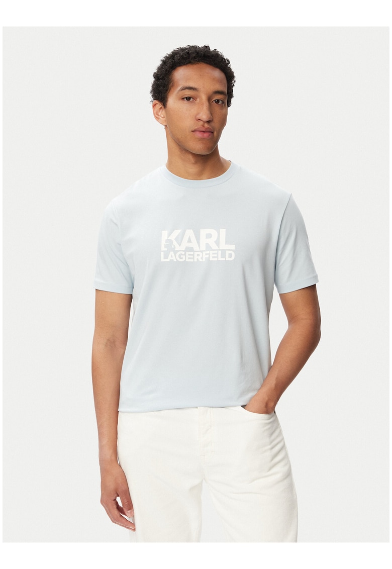 Tricou barbati - albastru - bumbac - imprimeu grafic - croiala regular fit