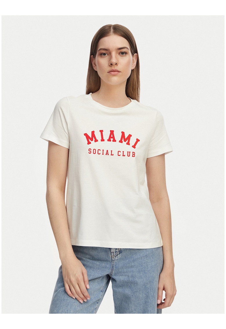 Tricou dama - alb si rosu - bumbac organic - croiala regular fit