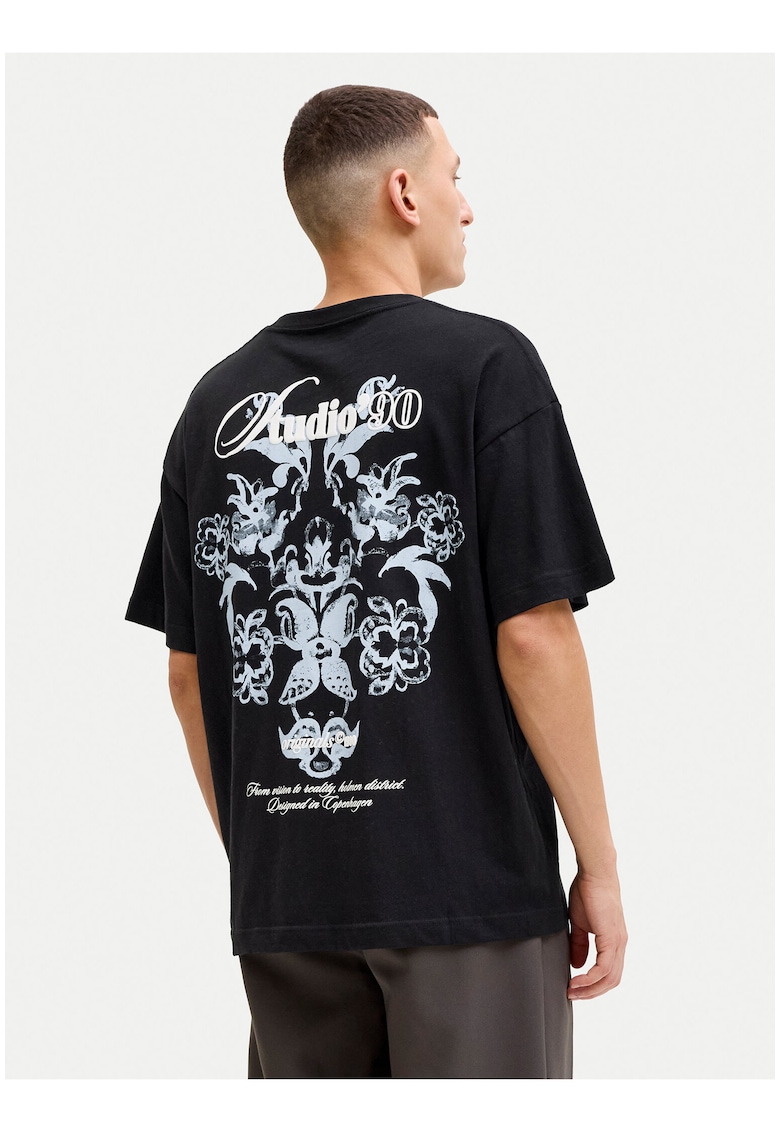 Tricou barbati - negru - bumbac - imprimeu grafic - croiala regular fit