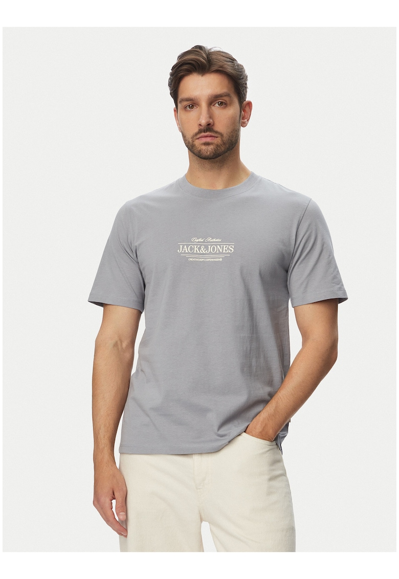 Tricou barbati - albastru - bumbac - imprimeu grafic - croiala regular fit