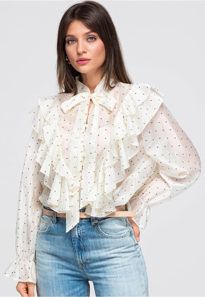 Bluza dama lunga cu si maneci lungi - fit lejer - semi-transparenta OW-SH-E0049 - Ecru