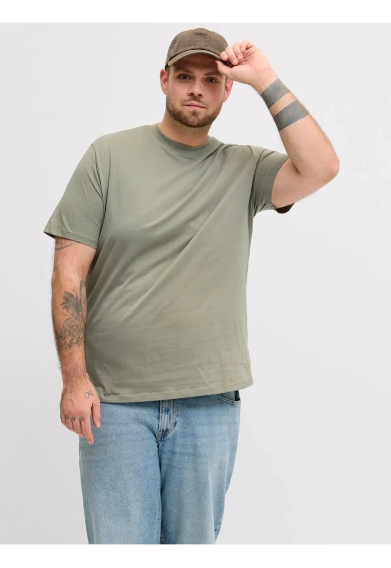 Plus Tricou simplu barbati big sizes - cu decolteu la baza gatului - Bradley - Verde masliniu
