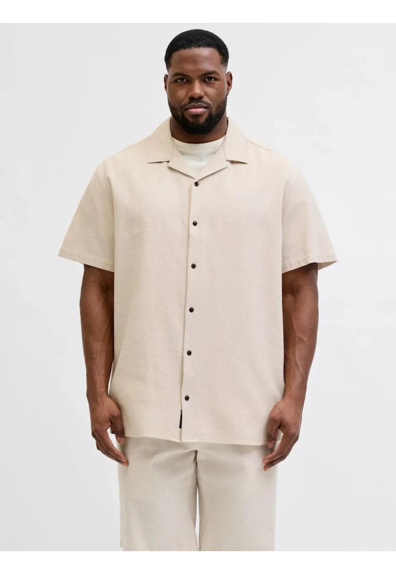 Plus Camasa Waffle - barbati big sizes - din bumbac - Resort Shirt - Bej