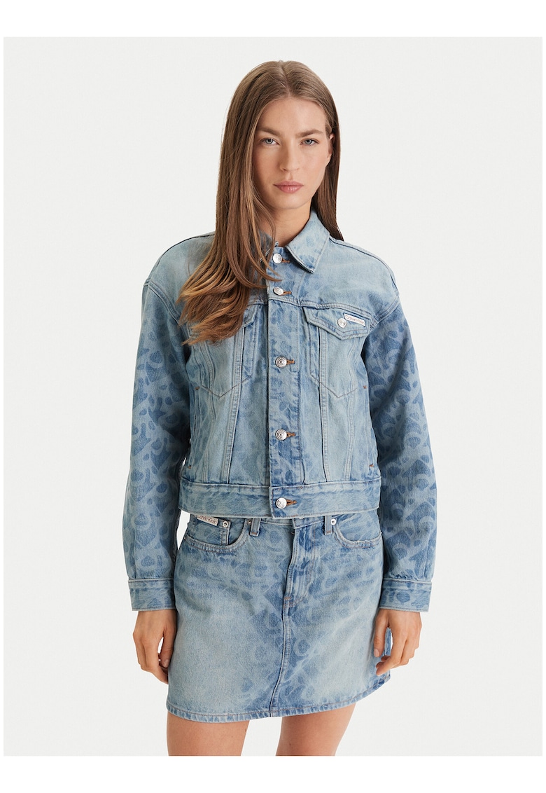Jacheta din denim cu model logo