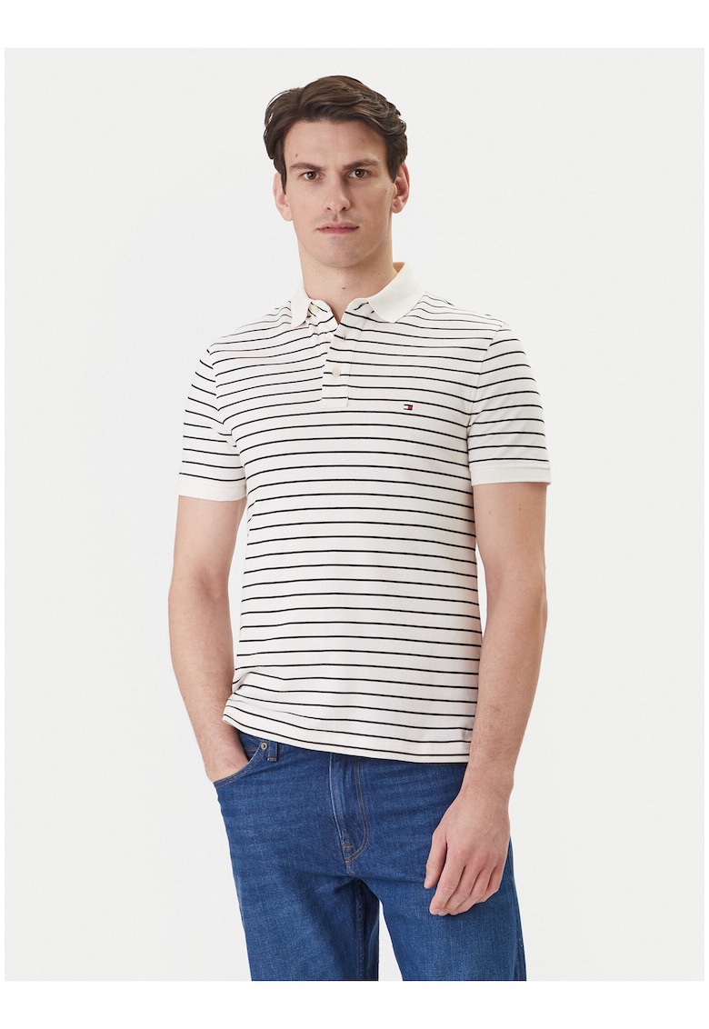 Tricou polo in dungi din bumbac organic.