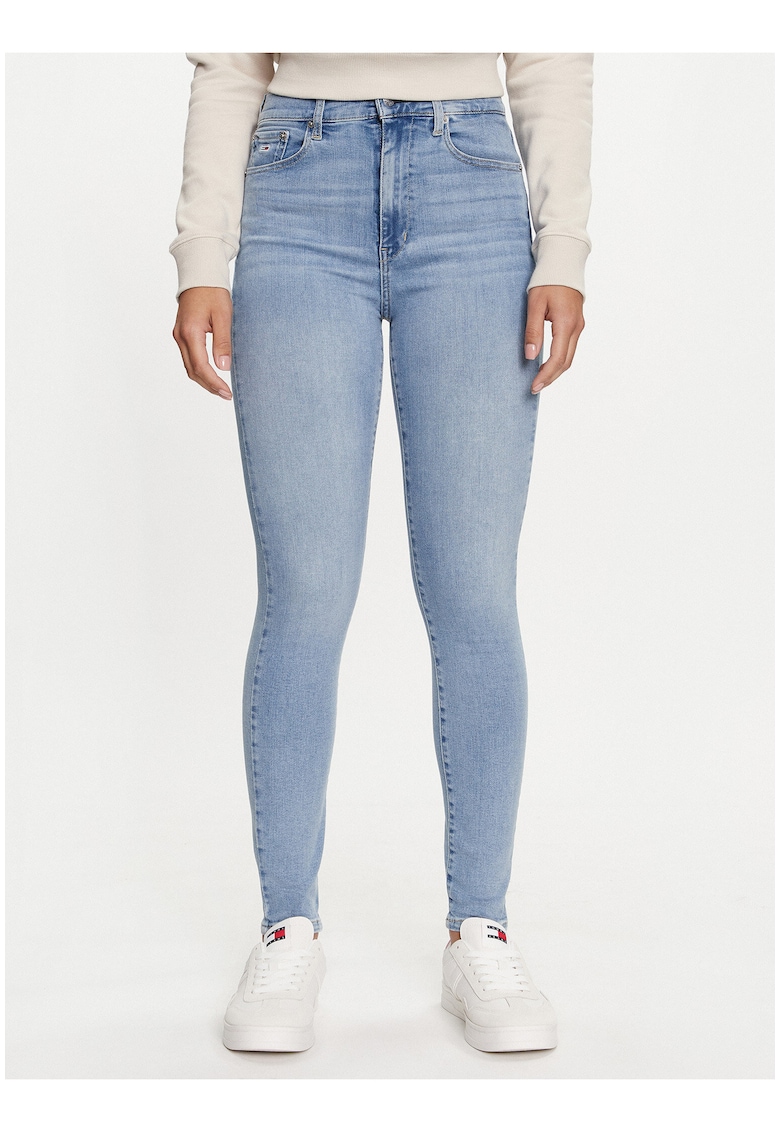 Blugi uni skinny cu talie inalta