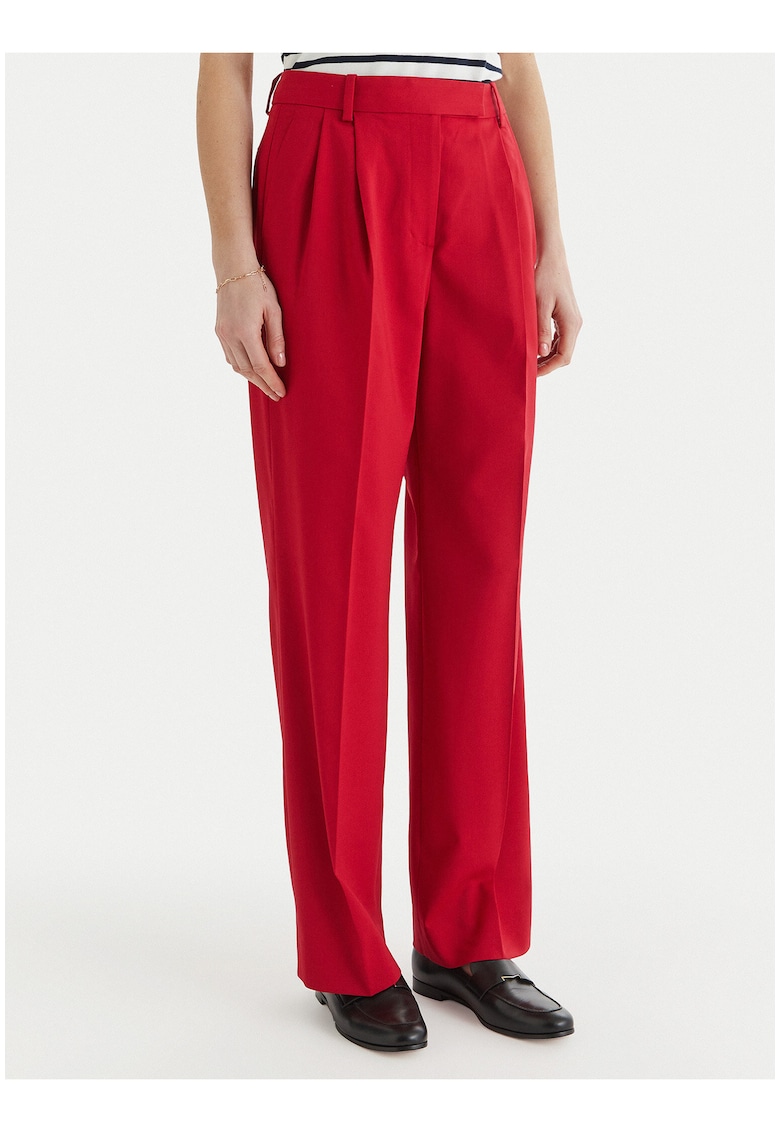 Pantaloni drepti cu talie inalta din amestec de lana