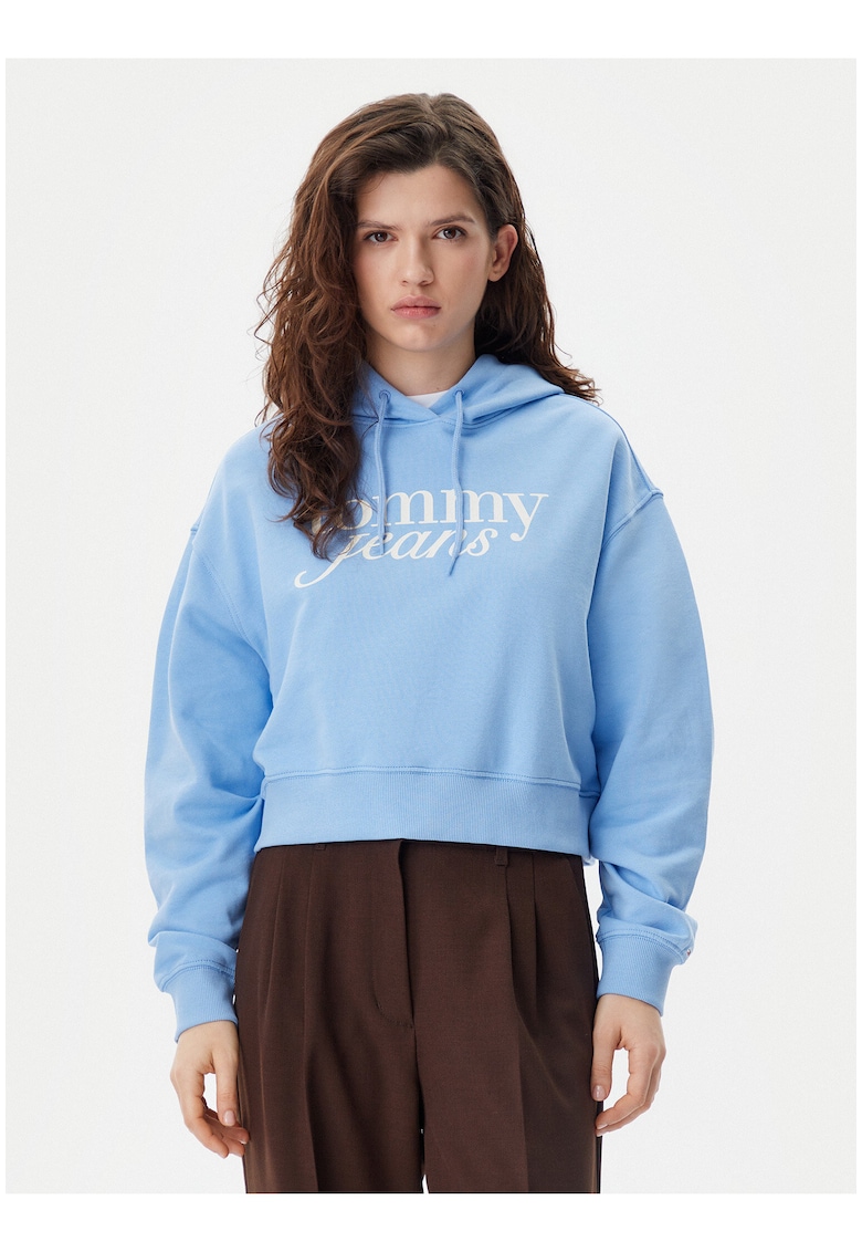 Hanorac crop cu imprimeu logo -